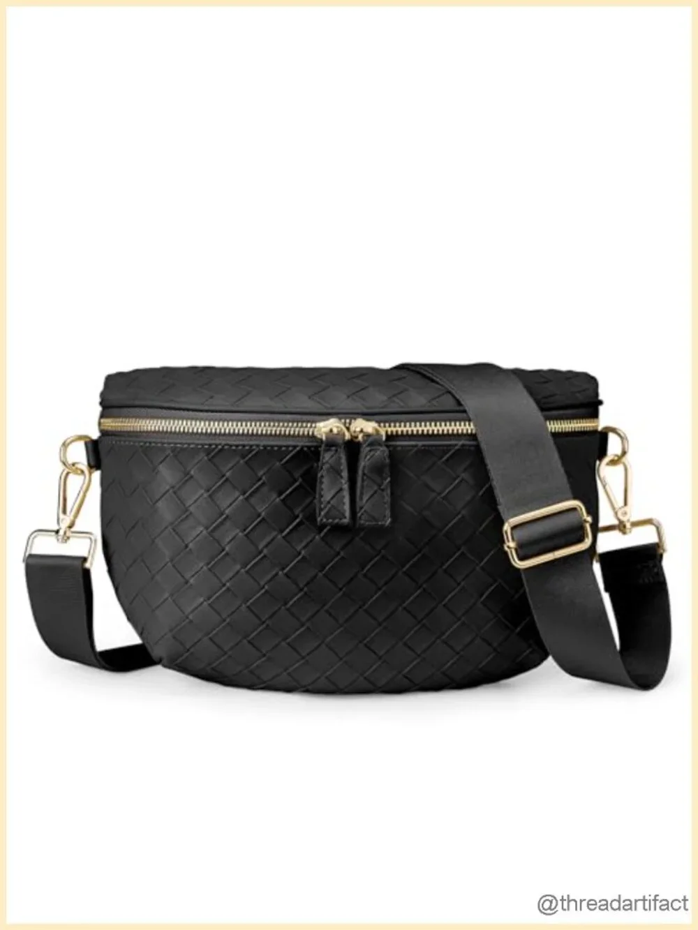 Faux Leather Woven Crossbody Bag with Adjustable Strap Travel Fanny Pack
